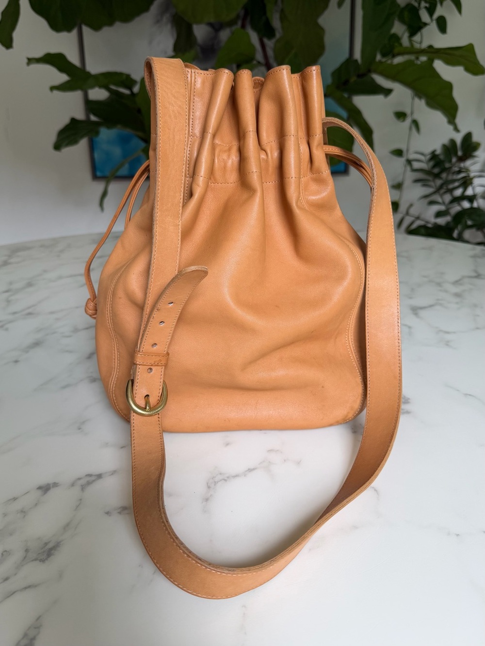 Coach Vintage Delancy Drawstring Bucket Bag 4122 Chamoise Camel Leather RARE 90s